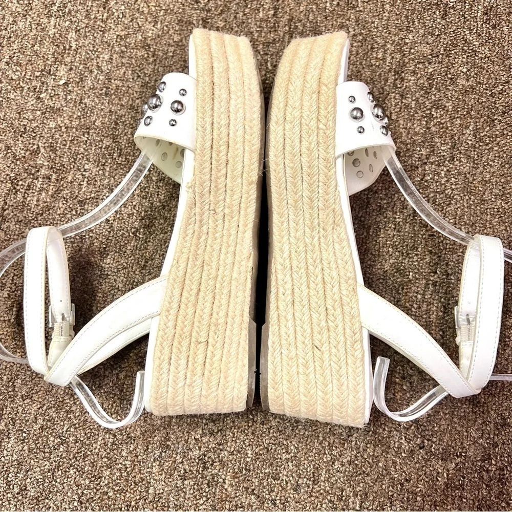 Marc Fisher Studded Espadrille Wedges Joyce White womens size 7 Boho platform.